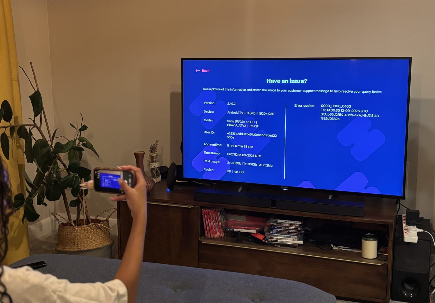 The Hayu Tech Info Screen on a connected TV